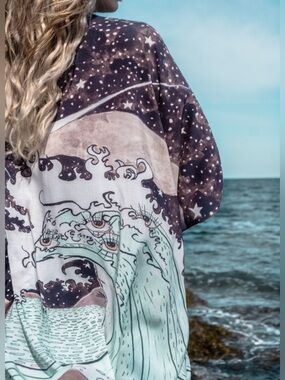 MARKET OF STARS Moonstruck Starduster Bamboo Bohemian Kimono One Size VGUC